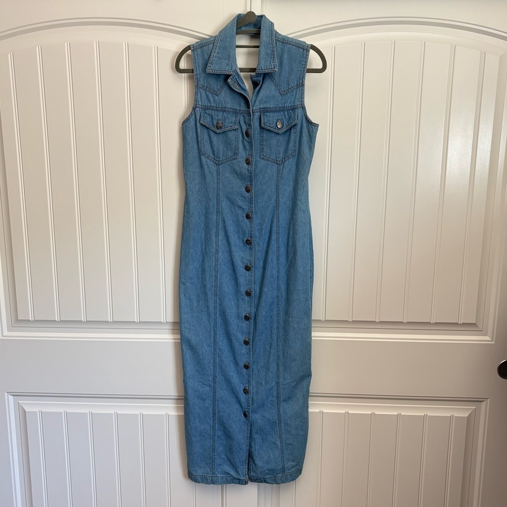 Vintage 90’s Switch Sleeveless Button-Front Denim Midi Dress size small